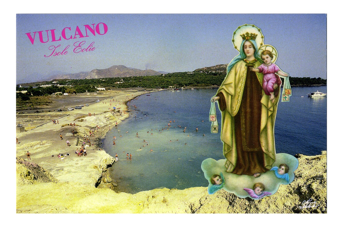 Angelo Formica, Vacanze protette, collage in teca, 2013, Galleria Toselli